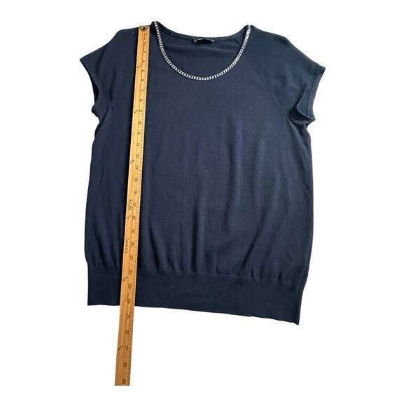 Lafayette 148 New York Black Stretch Short Sleeve Metal Neck Size Medium - Picture 10 of 15